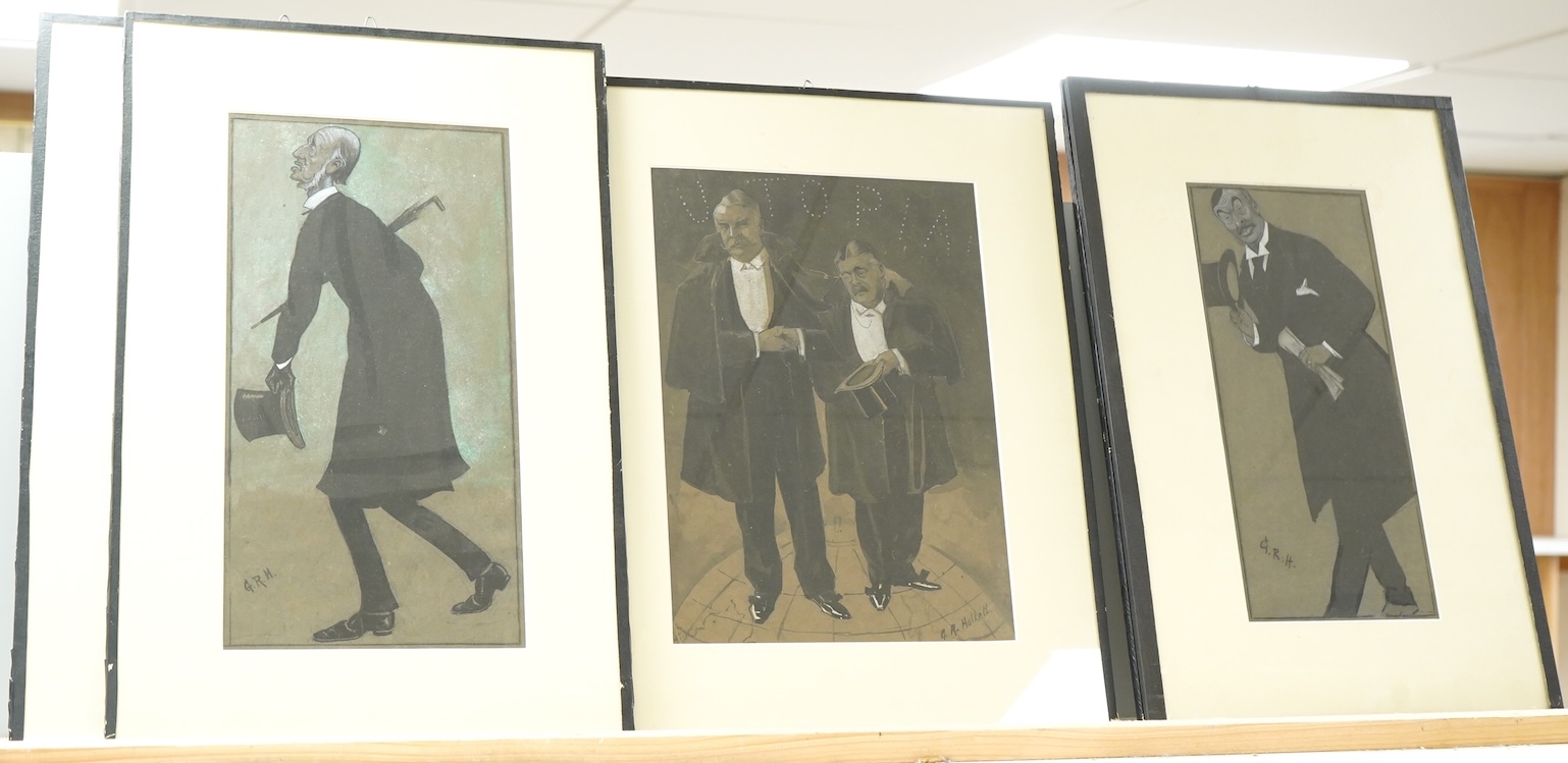 George Roland Halkett (1856-1918), Five original caricatures for Pall Mall magazine, each signed or initialled, largest 30 x 20cm